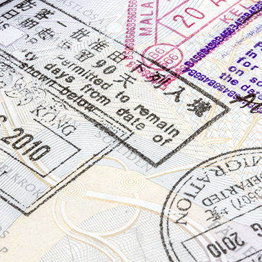 Close up of passport stamps