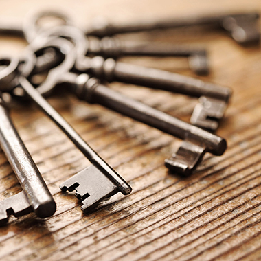 Vintage keys on wood table