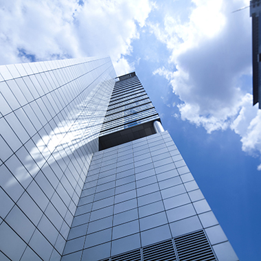 Side of glass office building