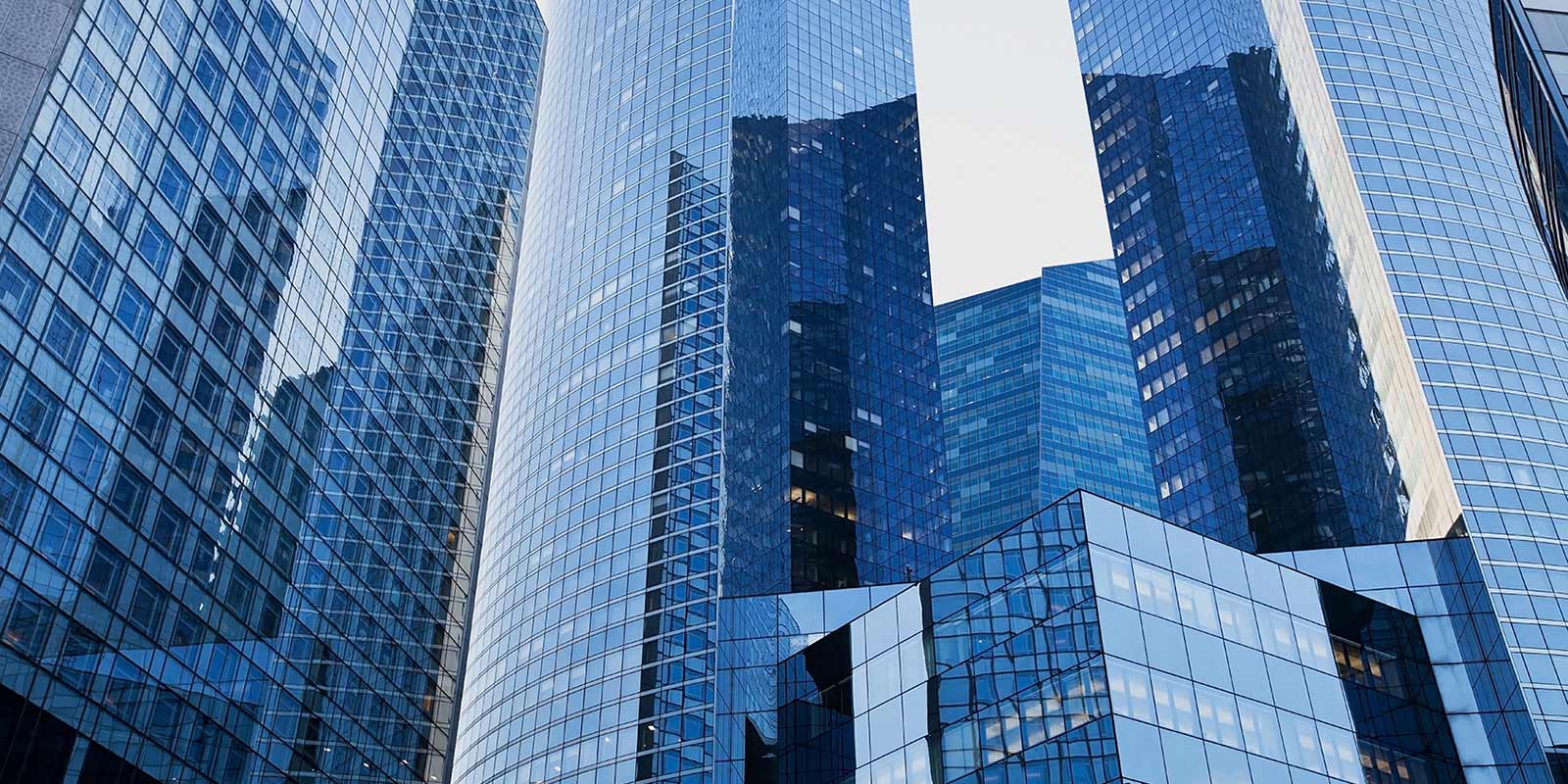 Office building with blue hue