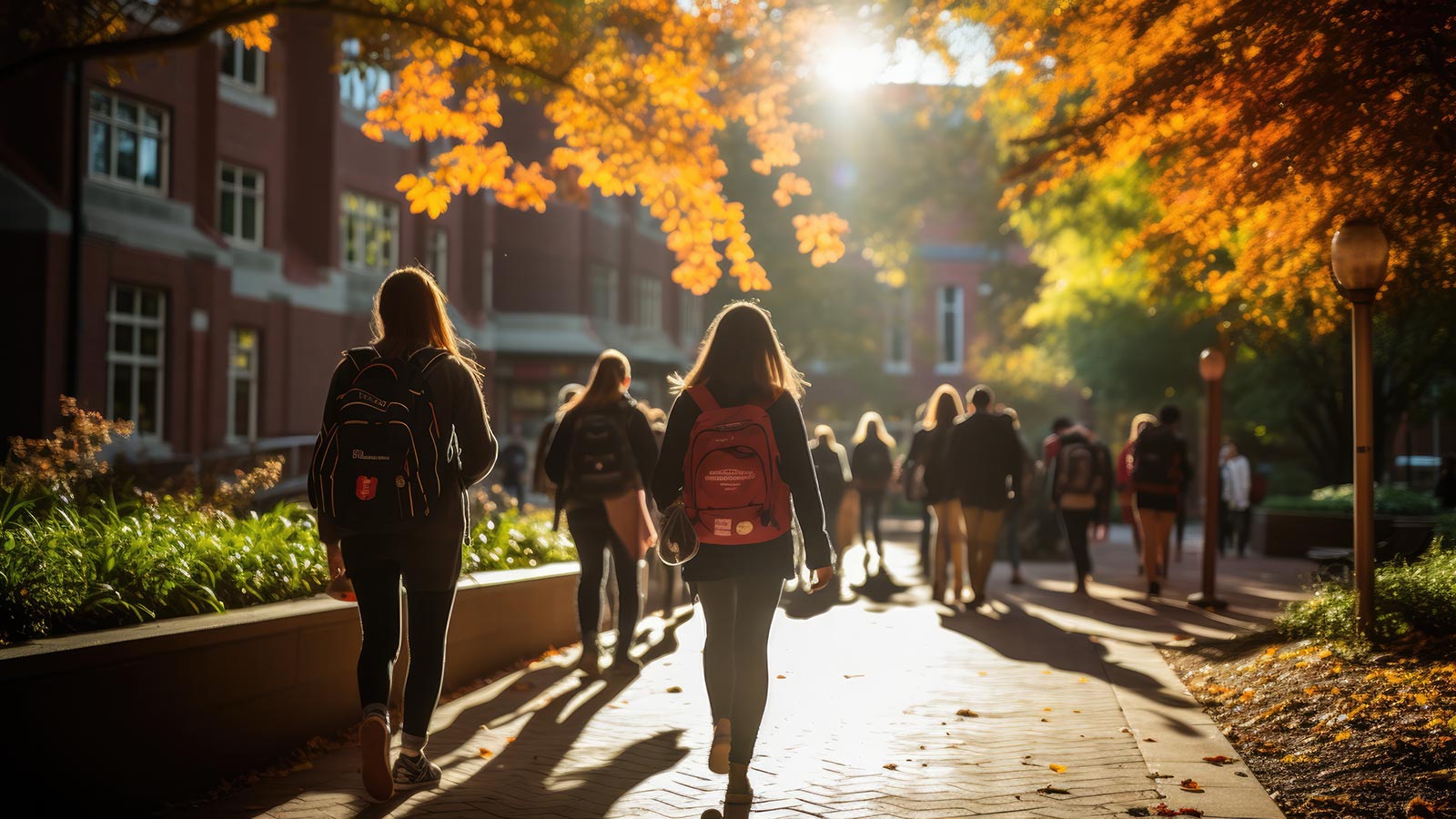 University students walking to class in the fall