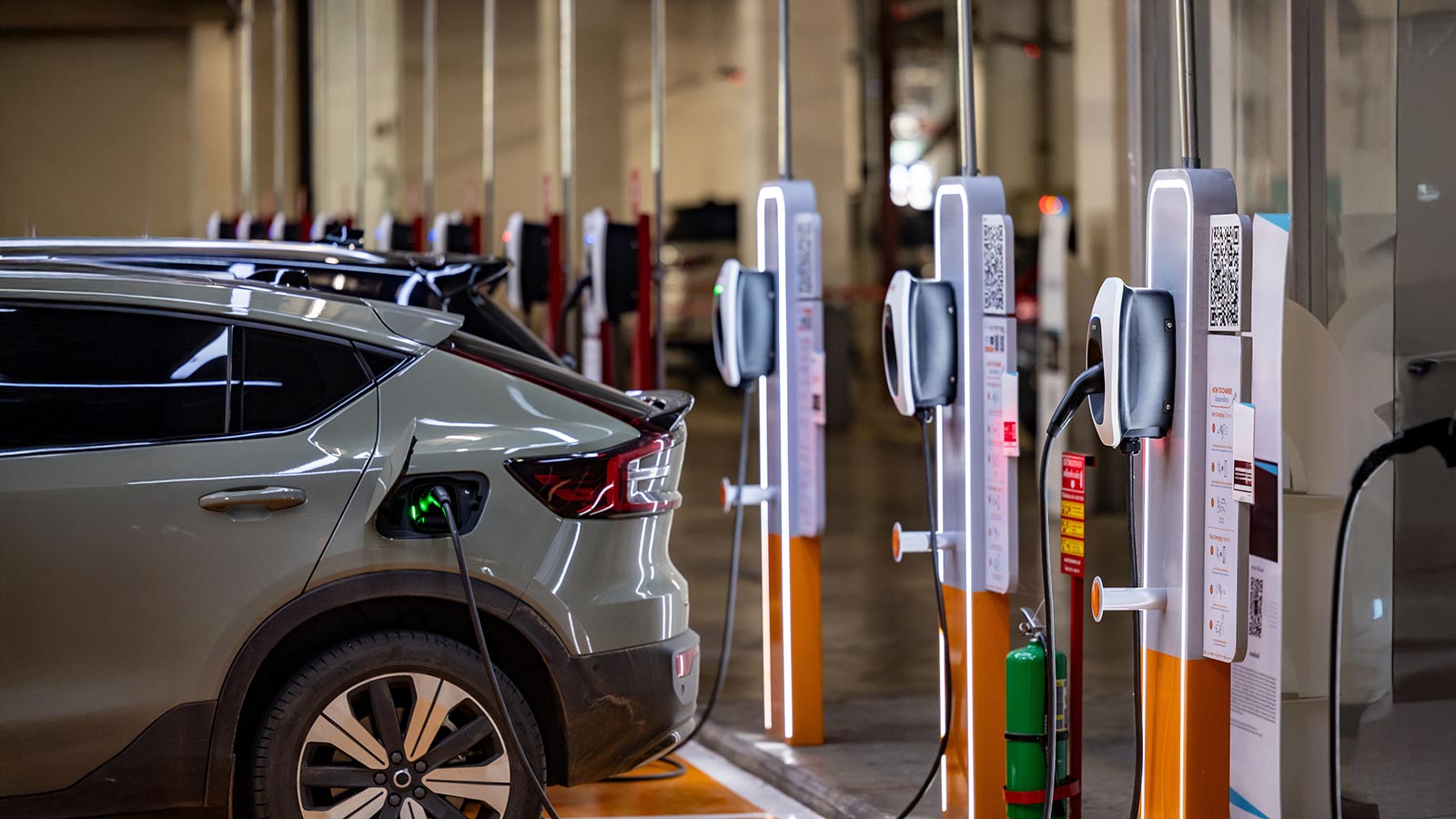 EV charging an electric car.Power supply for electric car charging