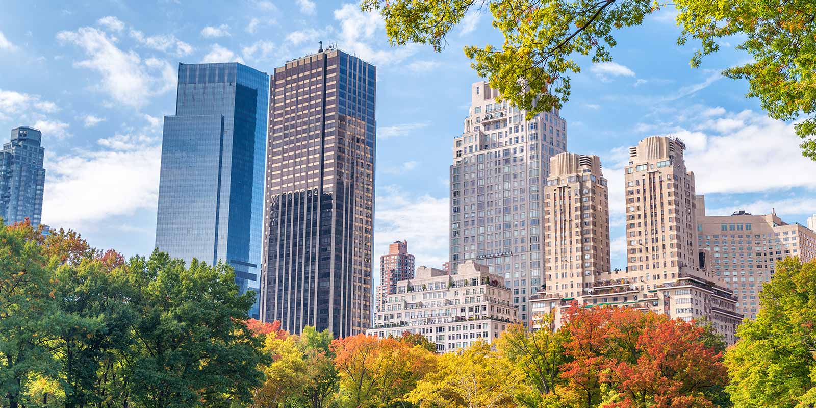Manhattan buildings in foliage season from Central Park