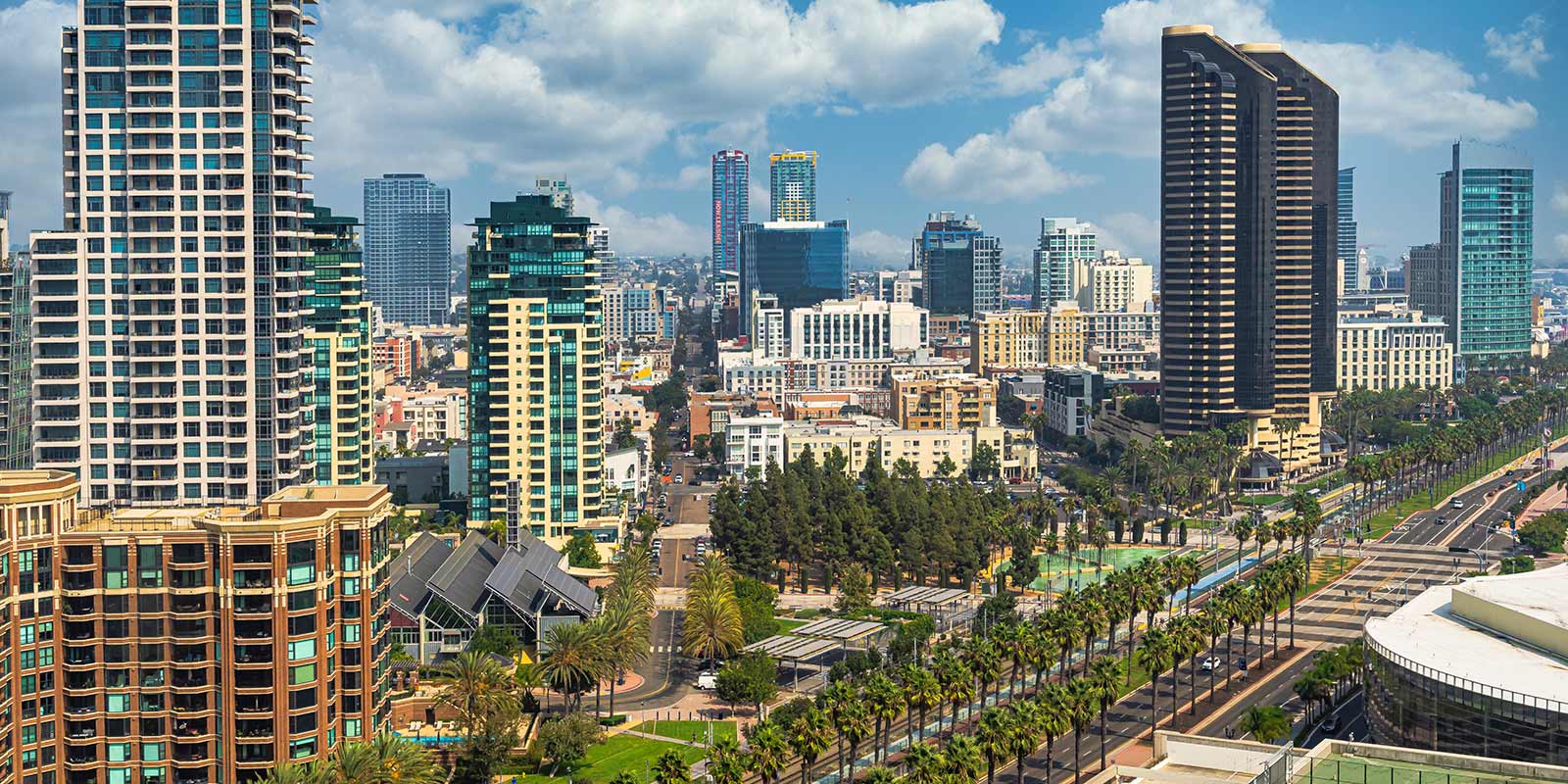 Aerial view of the city of San Deigo, CA downtown