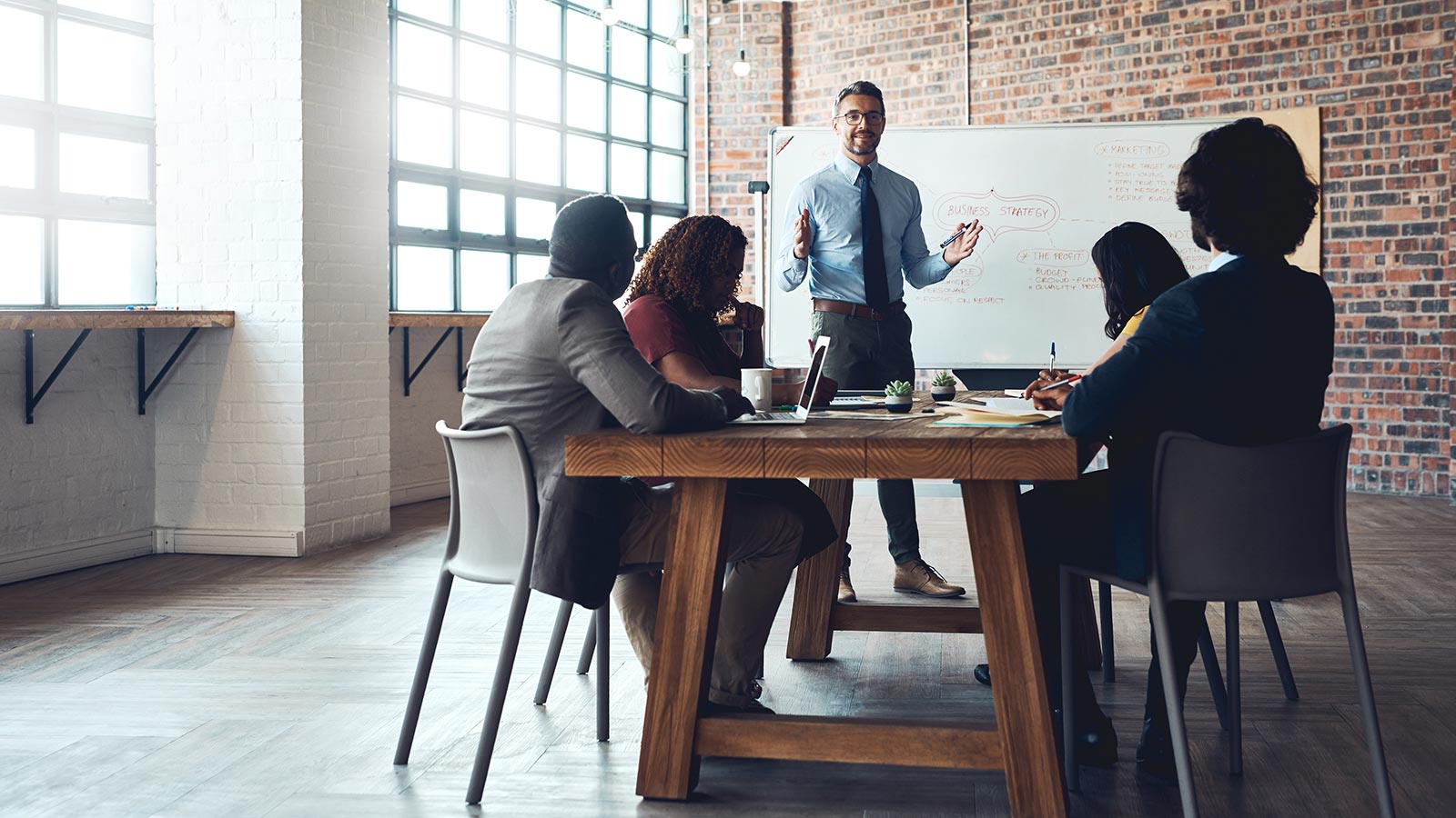 Board, businessman or speaker in presentation for seminar