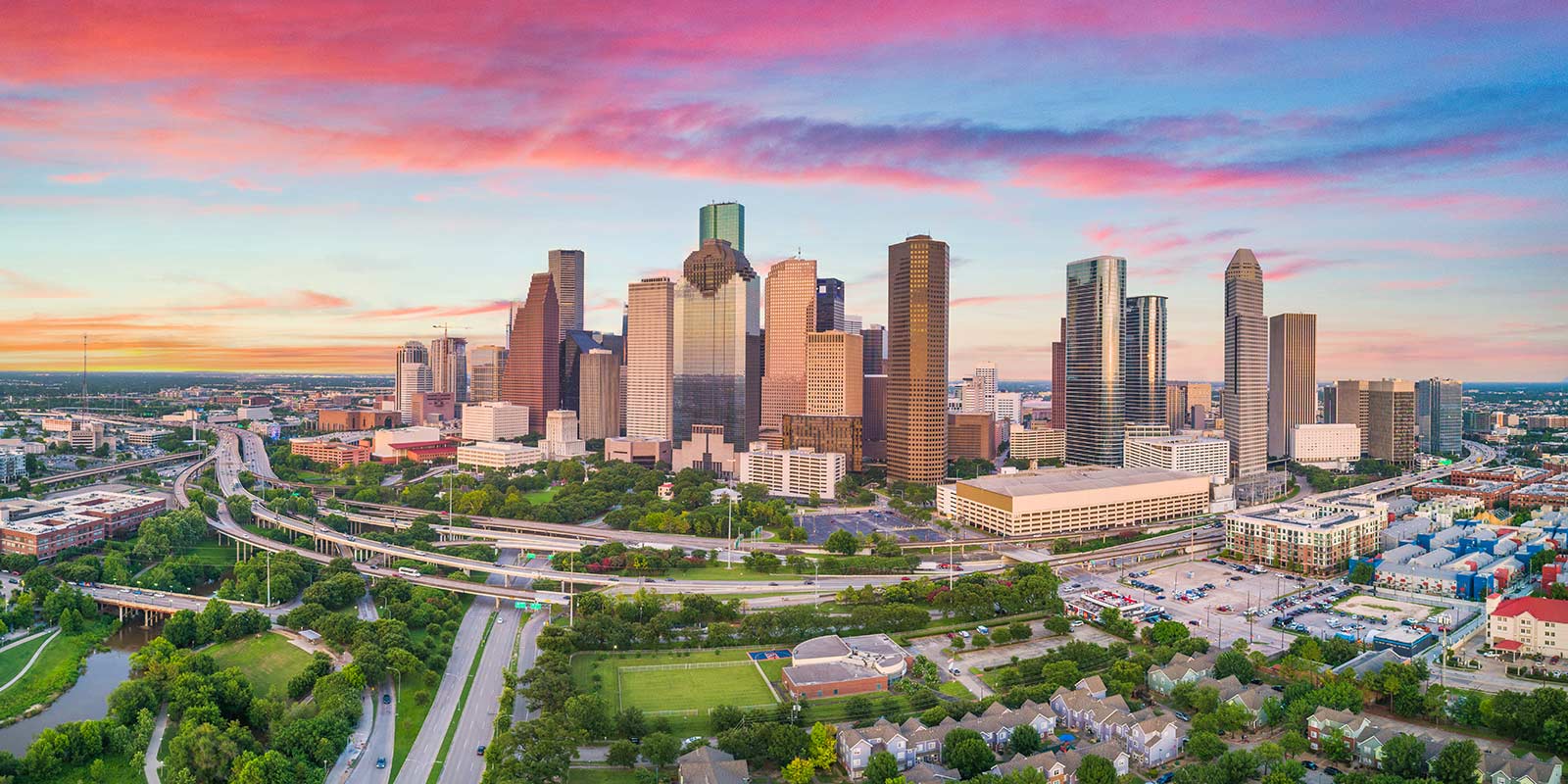 Downtown Houston, Texas, USA Drone Skyline Aerial Panorama