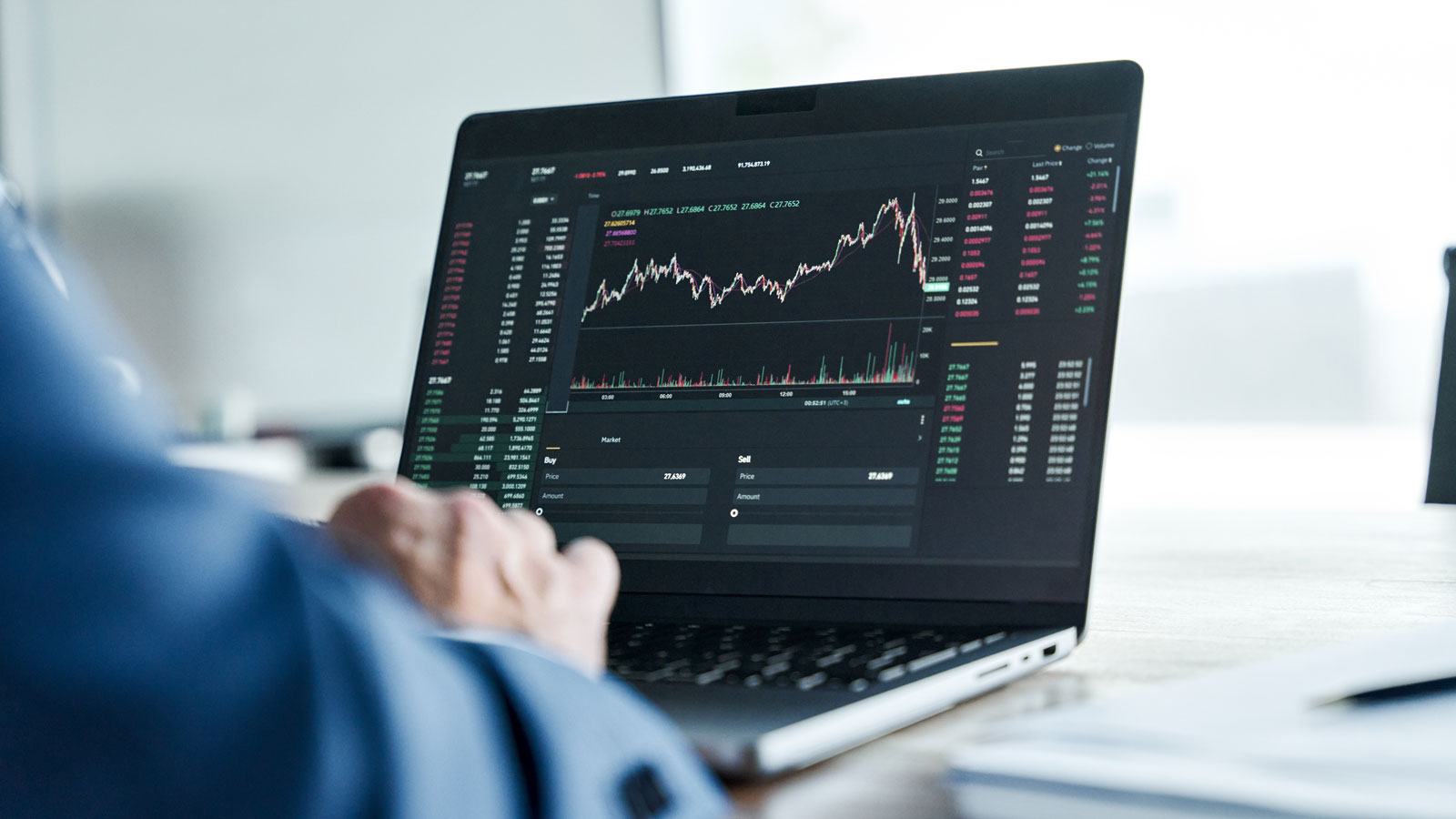 Crypto investor analyst broker analyzing financial stock