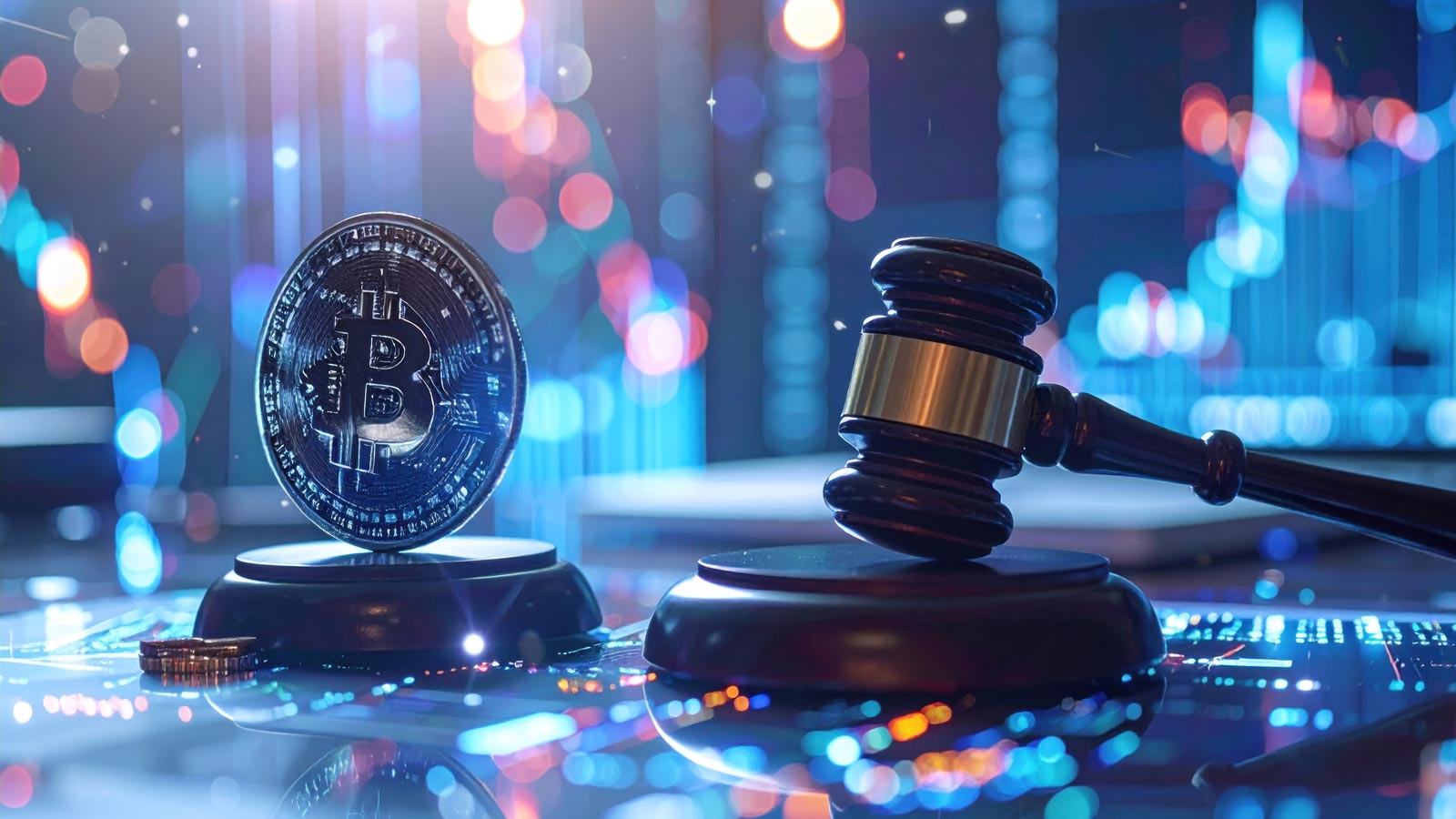 Cryptocurrency Legalities - Gavel and Bitcoin Symbolizing Regulation and Digital Finance