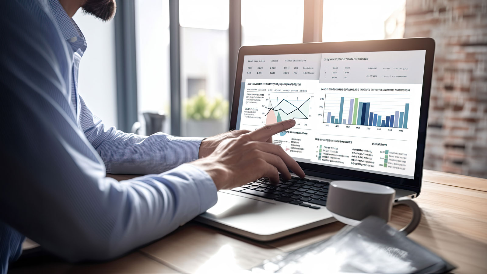 Business person analyzing accounting data on a laptop screen