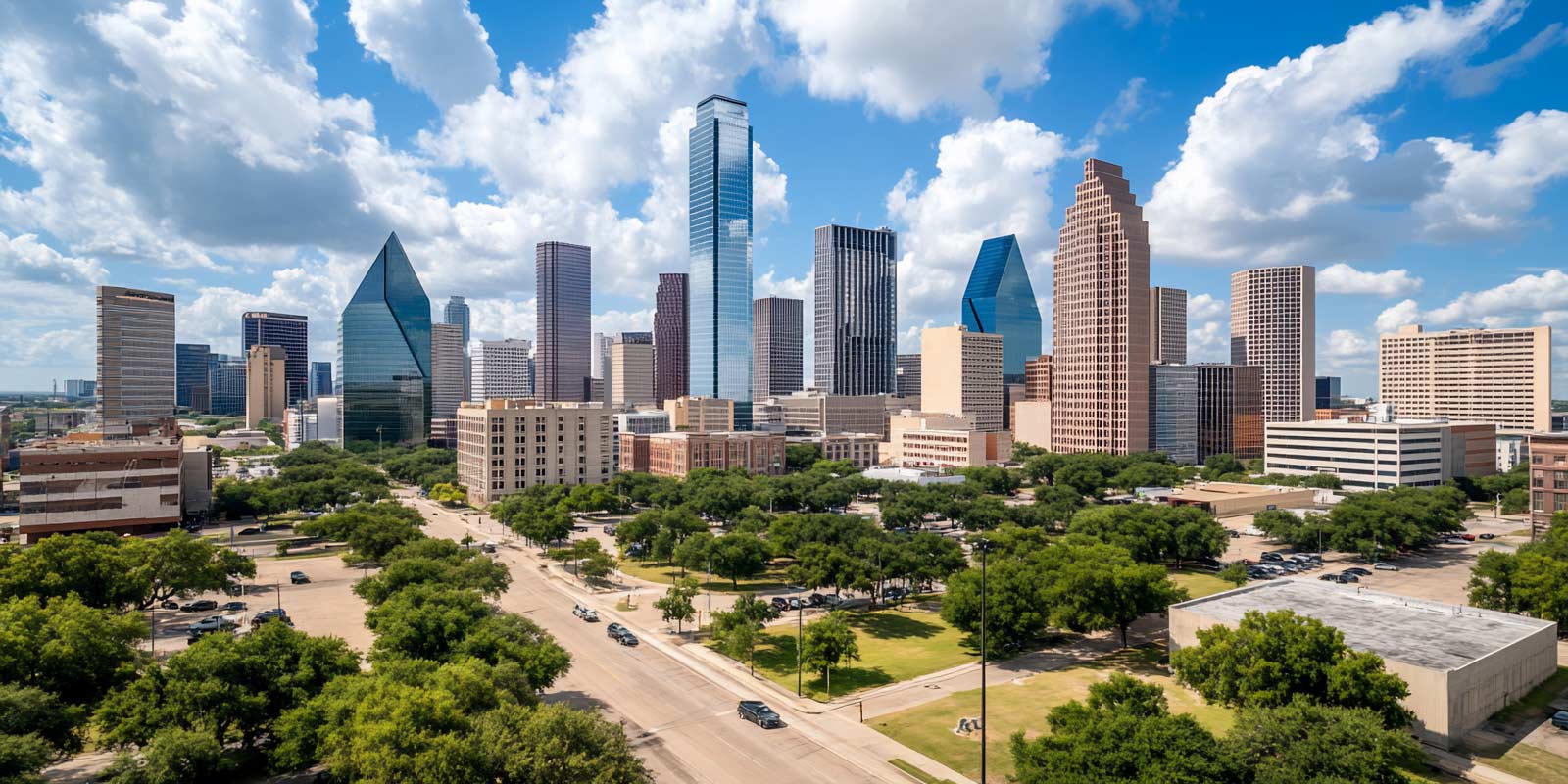 Dallas skyline, sunny day, cityscape, Texas