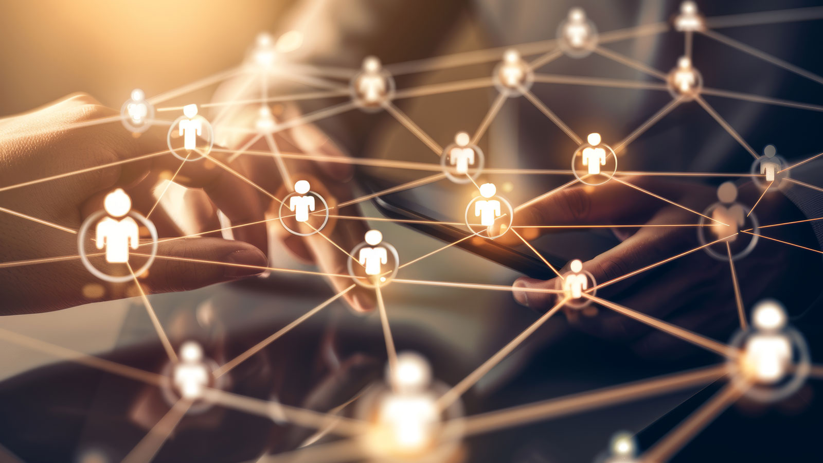 Digital network, interconnected people on social media icons