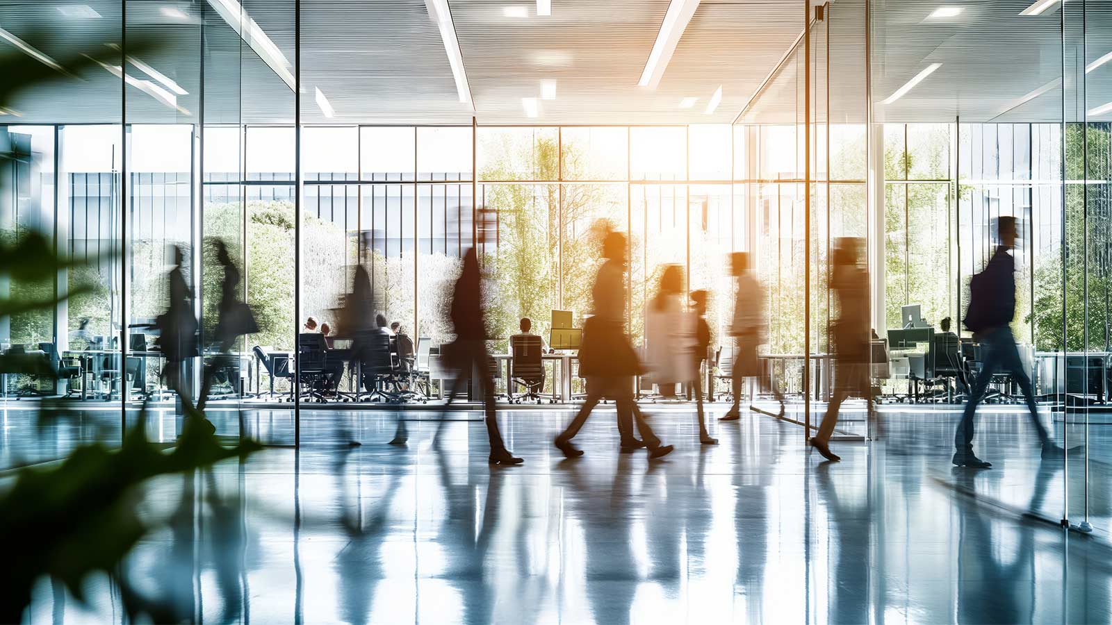 Businesspeople walking at modern office. Concept work process